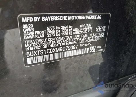 2021 BMW X3 xDrive30E z USA, uszkodzony, nr VIN 5UXTS1C0XM9D79097